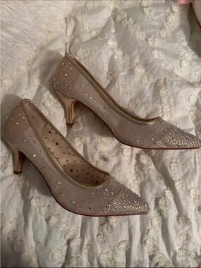David’s Bridal Blush Pink Rhinestone Pointed-Toe Kitten Heels